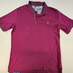 Robert Graham Polo Shirt Men Large Classic Fit Short Sleeve Purple With Skull